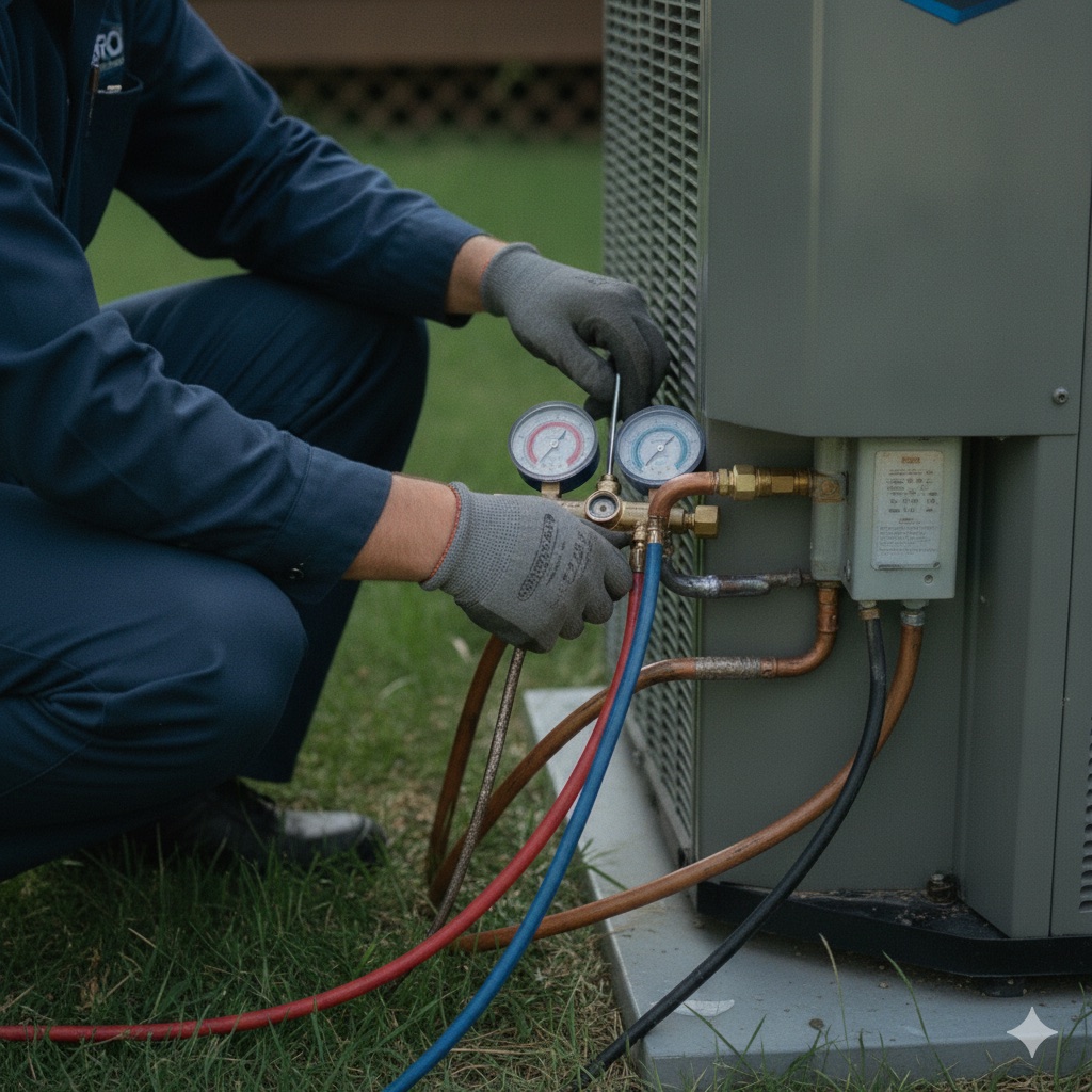 Close-up of HVAC pressure gauges during a new construction system commissioning in New Jersey